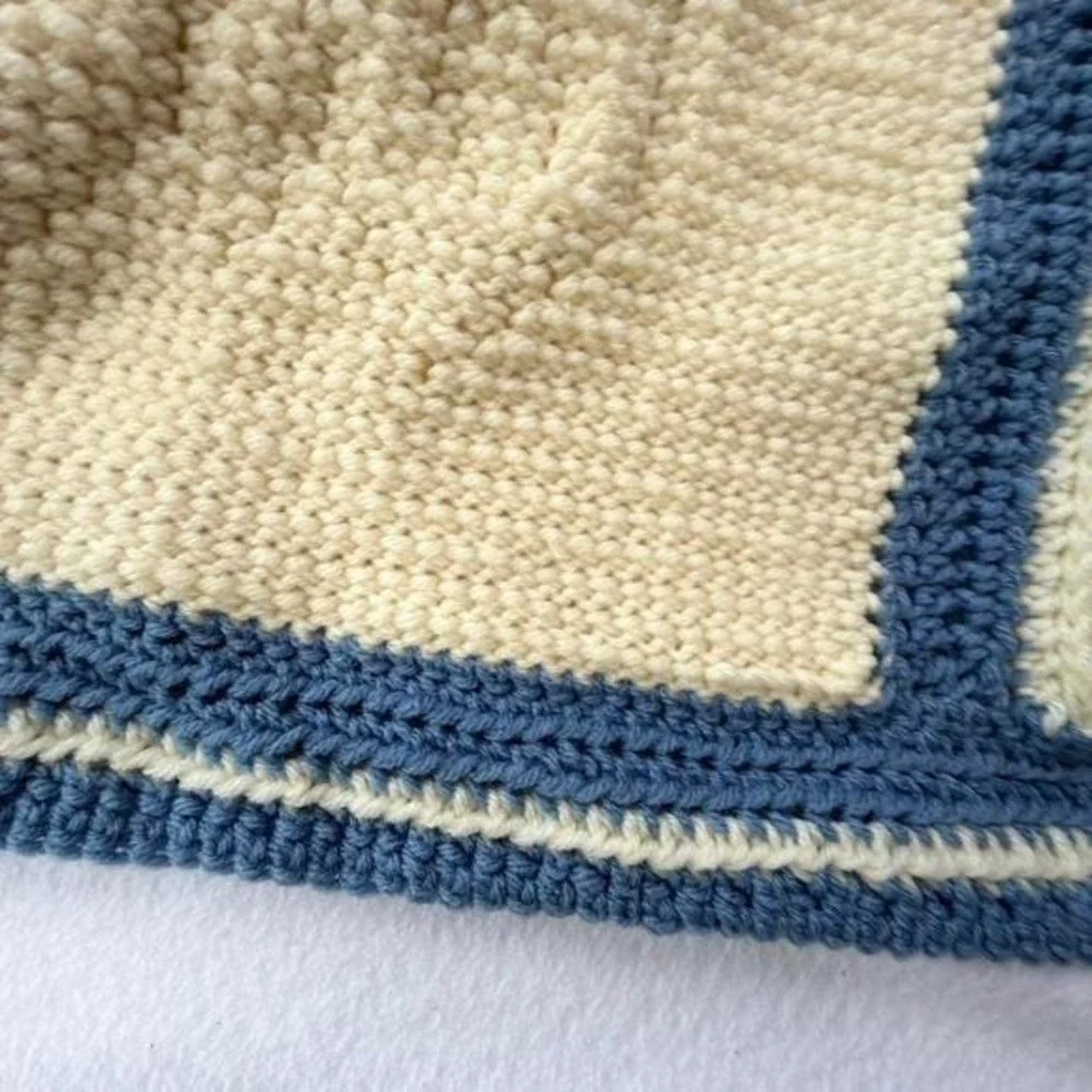 Handmade Crochet Butterfly Afghan Throw Blanket 54x68 Blue Cream Cottagecore